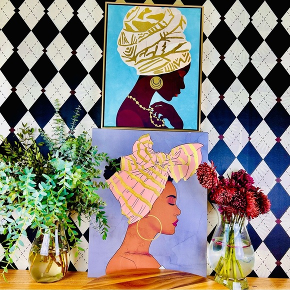 Large Portrait Art Set – Two Elegant Women Headwraps Gold Accents - 20” & 18” - Picture 7 of 14